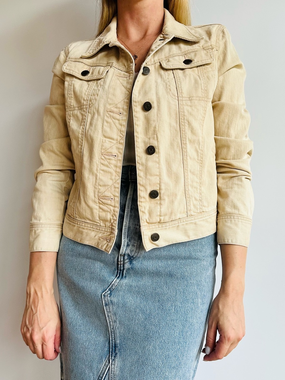 Vintage Ralph Lauren Beige Denim Trucker Jacket Neutral Preppy Capsule Boho - Picture 4 of 10